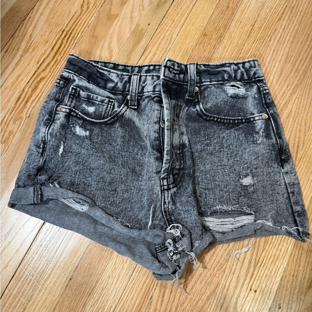 Distressed Black Denim Shorts